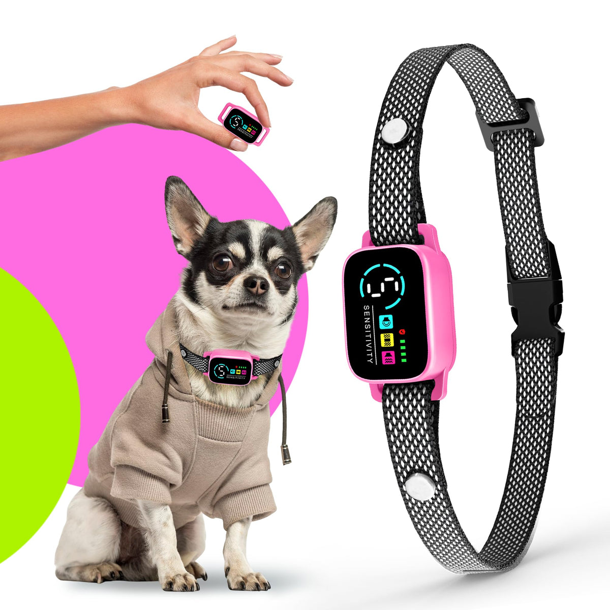 ELECANE bark collar pink for small dogs fits comfortably on the neck.