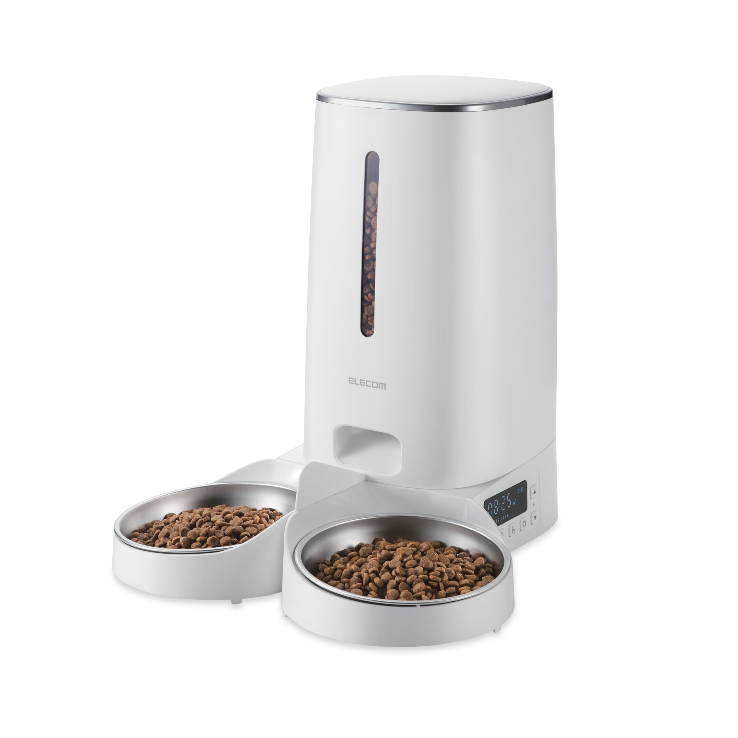 ELECOM automatic pet feeder front view showing 4L capacity for convenient daily meals.