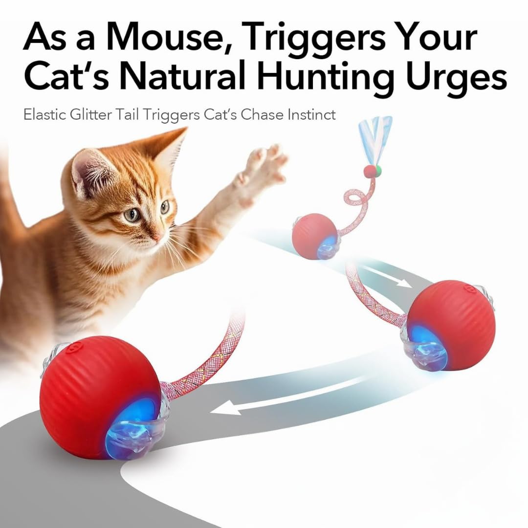 Elegancy Speedy Tail 2.0 ball rolling on floor—engages curious cats in active play.
