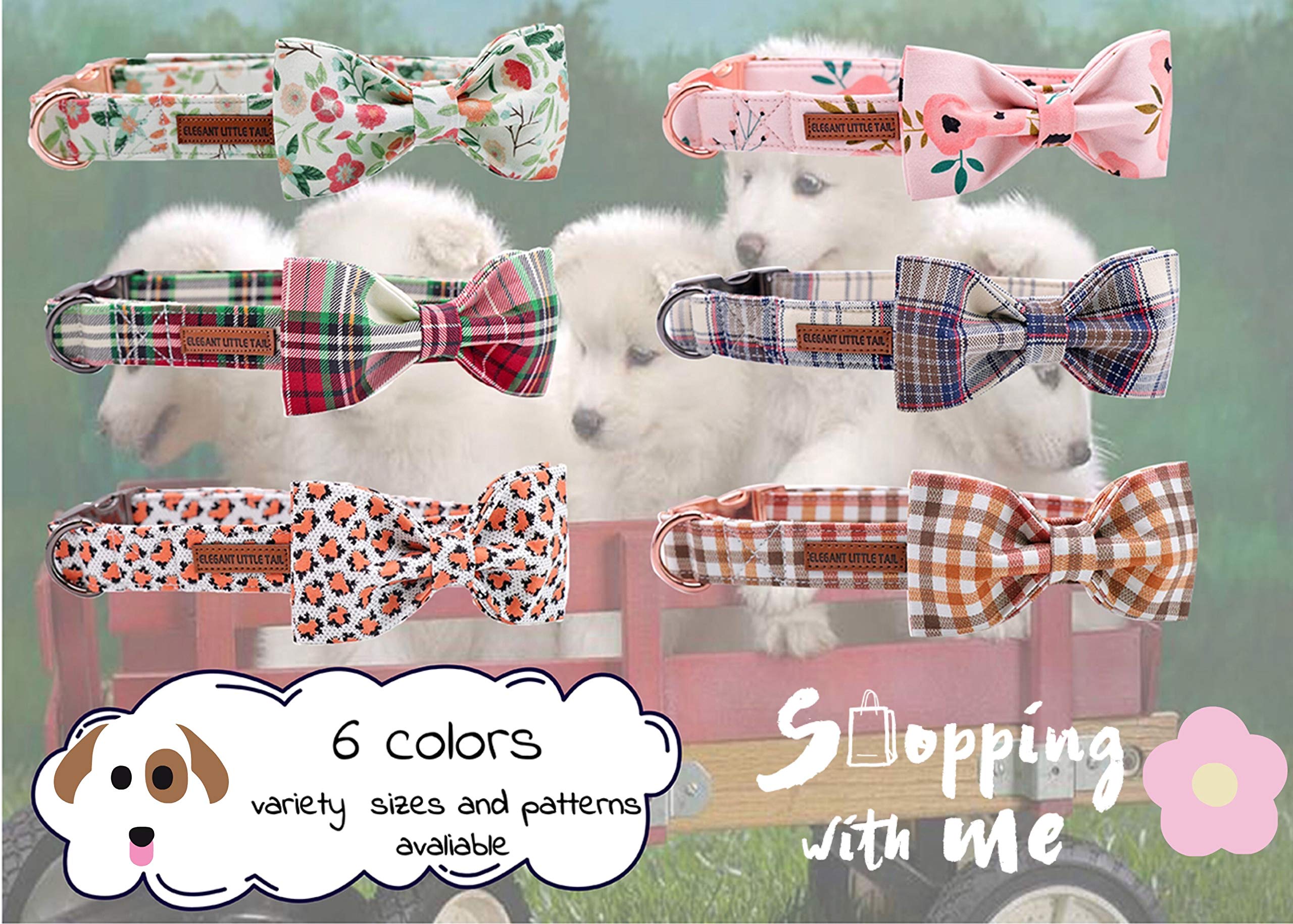 Elegant little tail care-wash-collar-bow image shows wash-friendly materials and air-dry care.