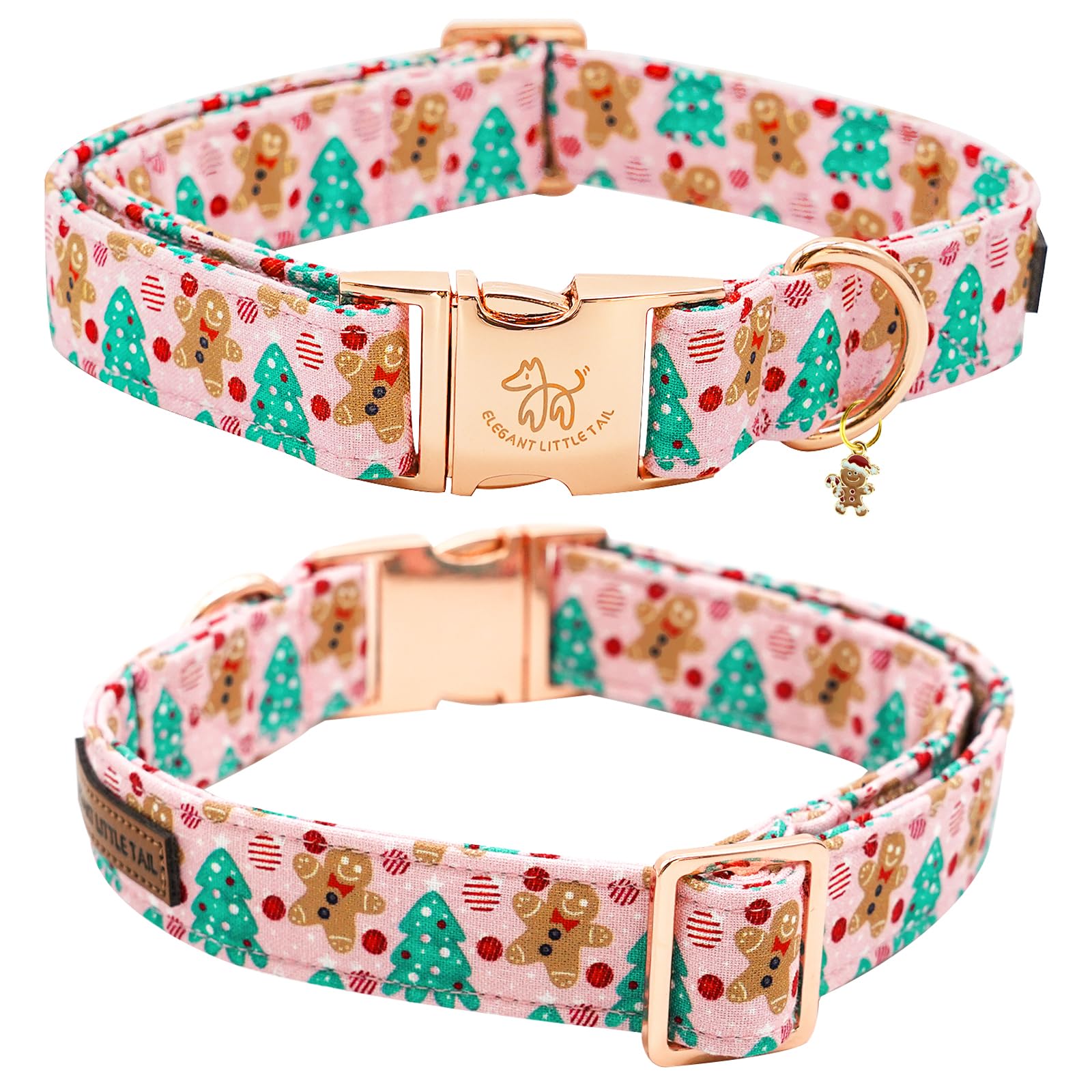 Elegant little tail Christmas dog collar d-ring detail ensures durable leash attachment