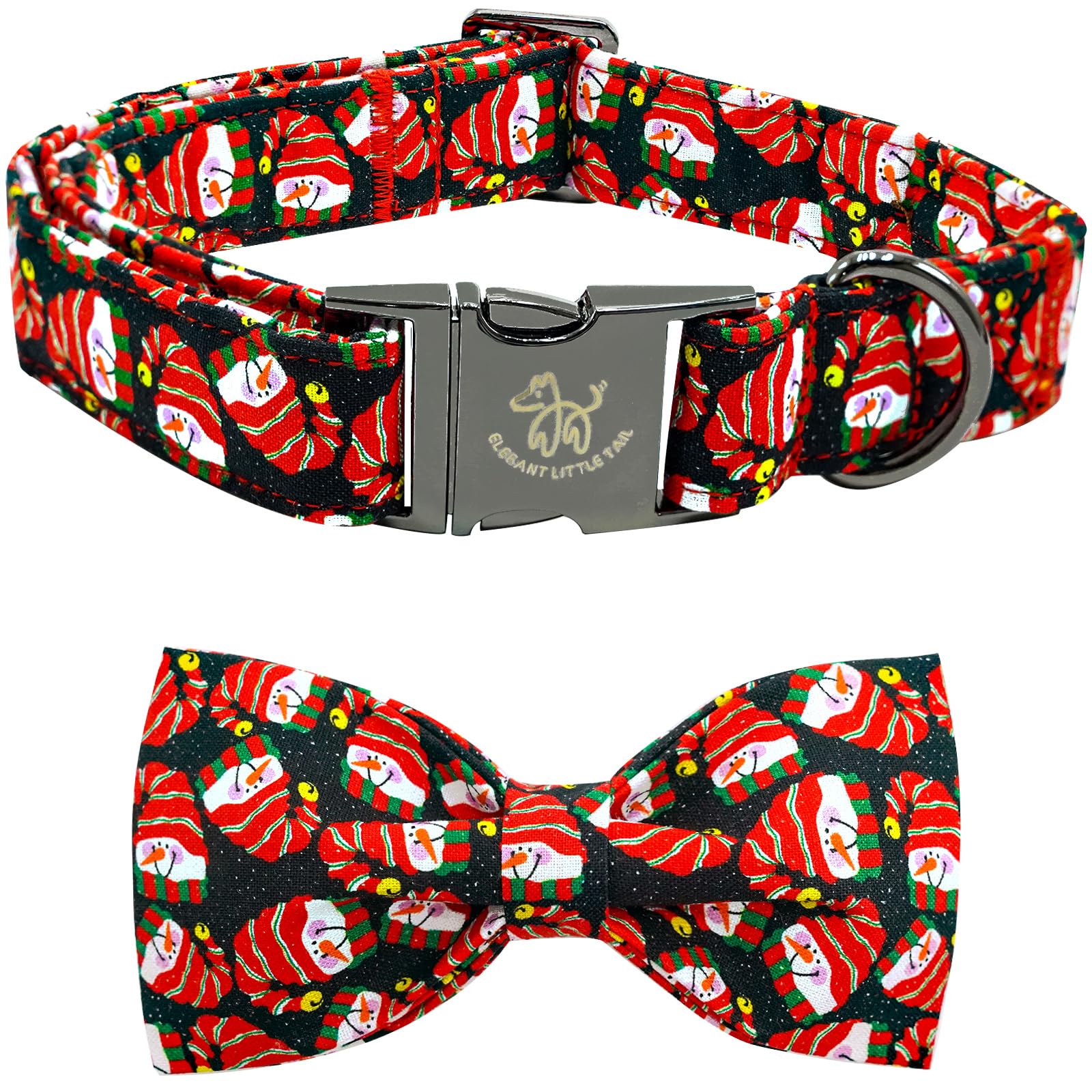 Elegant little tail snowmen print collar with bow for holiday photos.