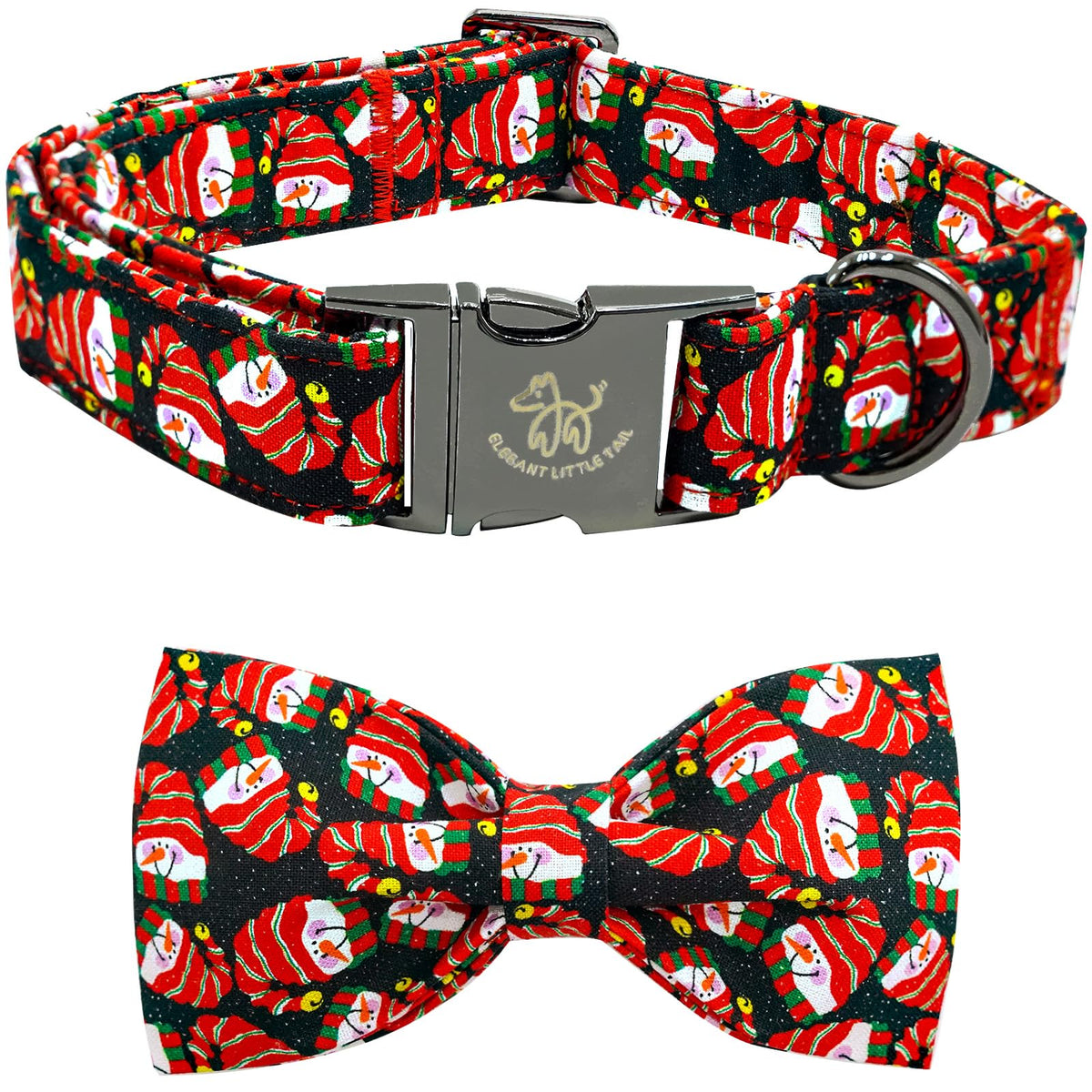 Elegant little tail snowmen print collar with bow for holiday photos.