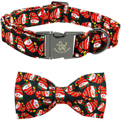 Elegant little tail snowmen print collar with bow for holiday photos.