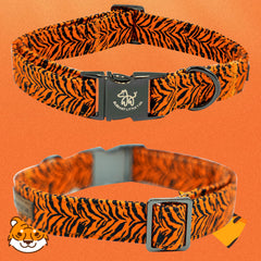 Elegant Little Tail Elegant Tiger Print Collar welded D-ring closeup for durable leash attachment