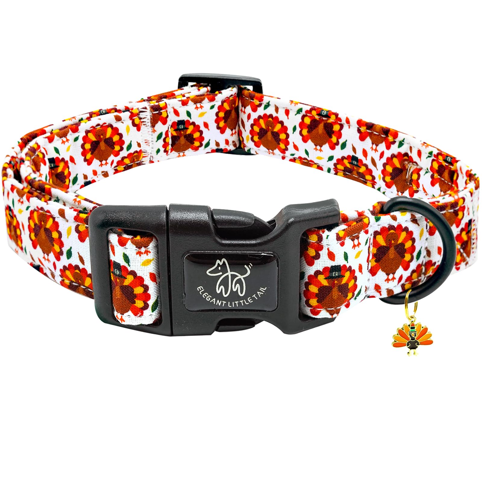 Elegant little tail Thanksgiving dog collar turkey-pattern offers seasonal style with soft cotton comfort