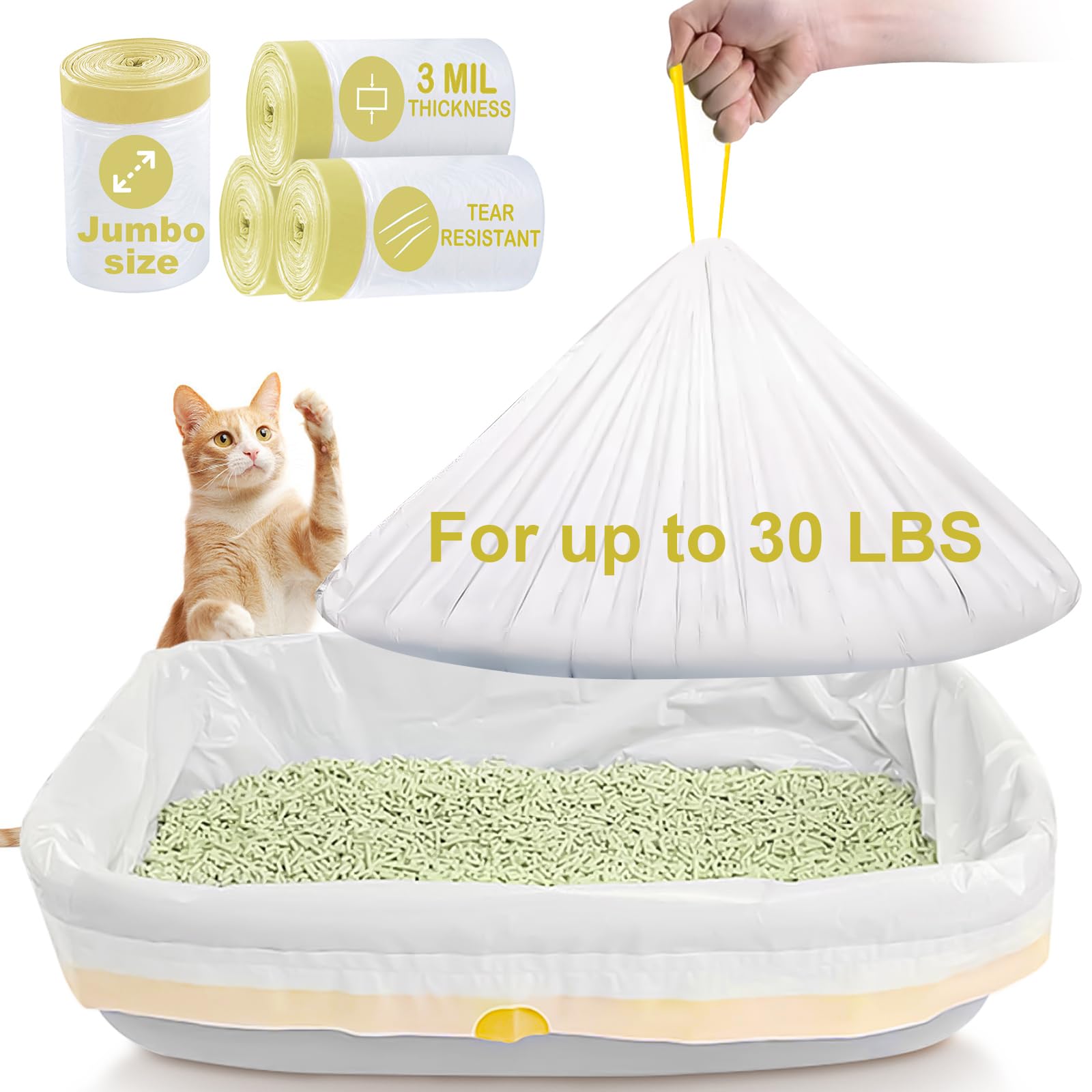 ELEGX 60-count litter box liners pack with heavy-duty material for mess-free disposal.