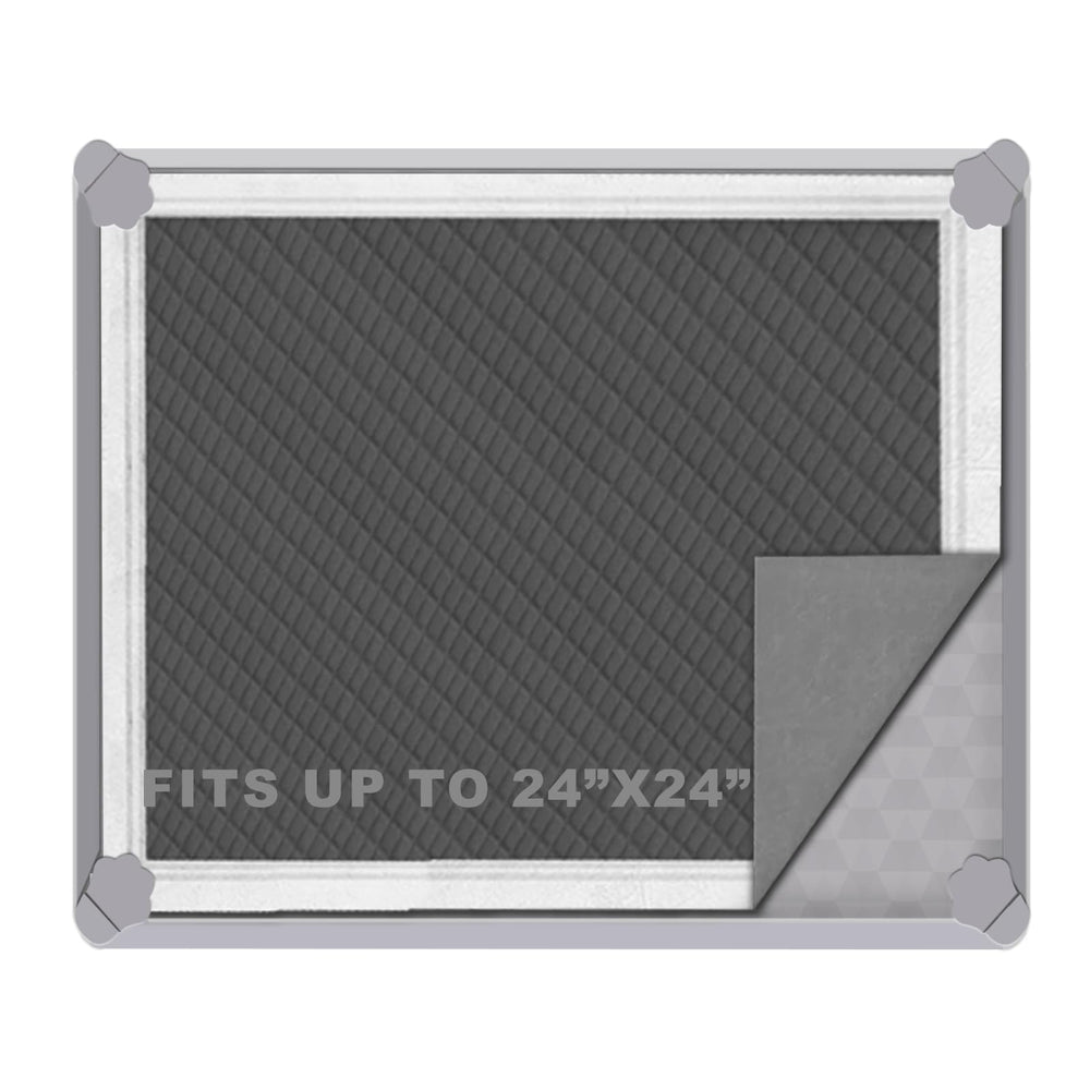 ELEGX pee pads tray 24x24 overview highlighting leak-proof raised edge for clean floors.