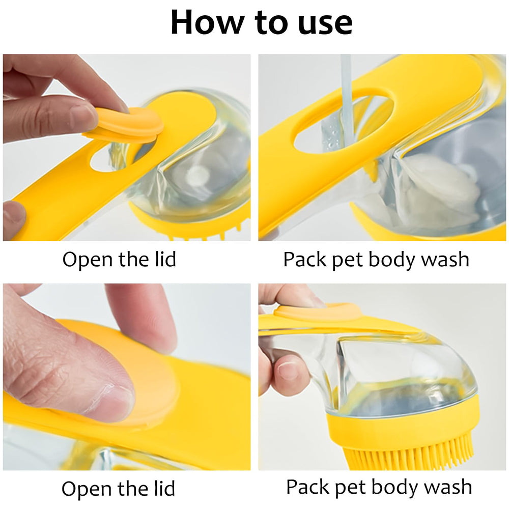 ELEGX brush shows built-in shampoo dispenser for quick, mess-free cleaning.