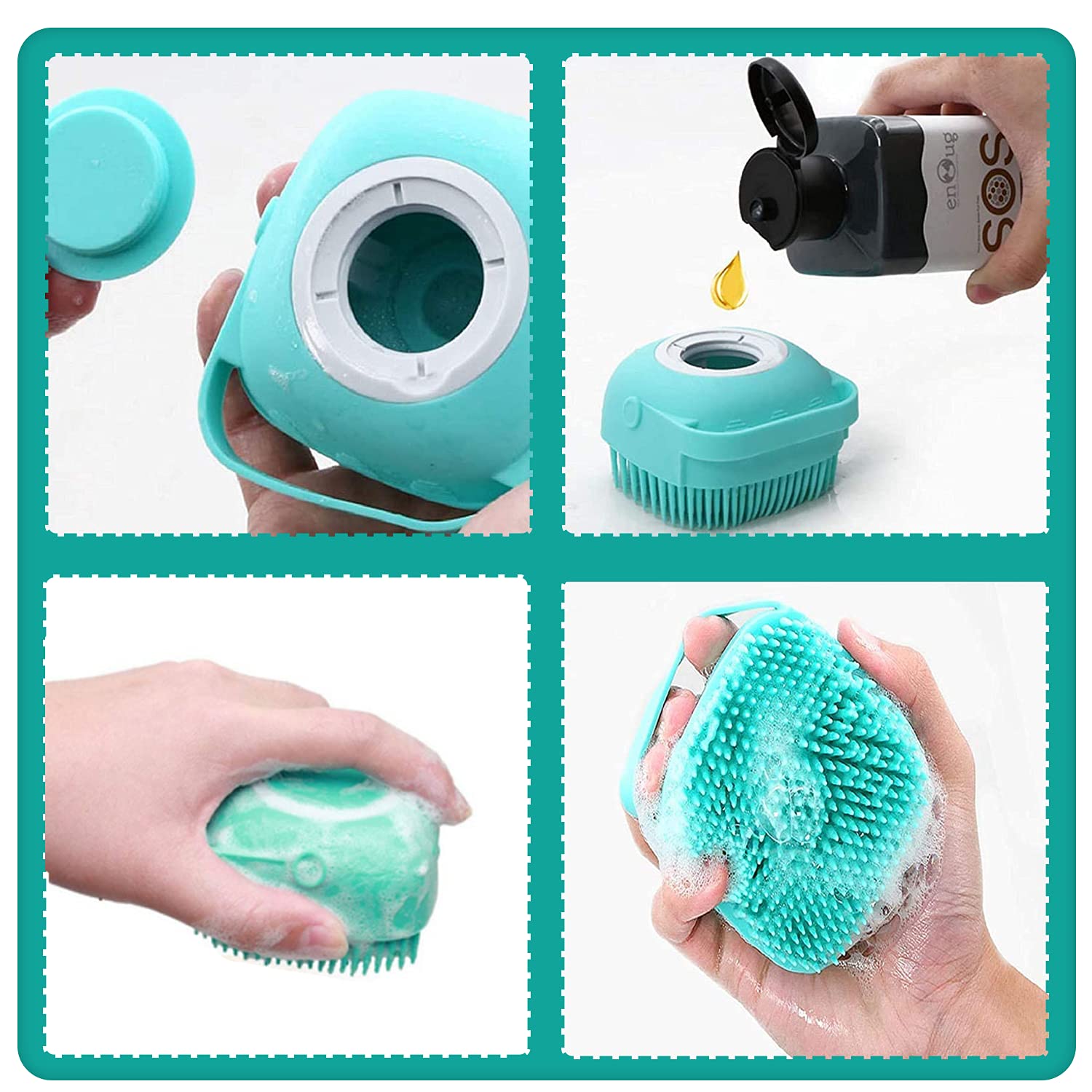 ELEGX Pet Grooming Brush ergonomic non-slip handle improves grip during bath