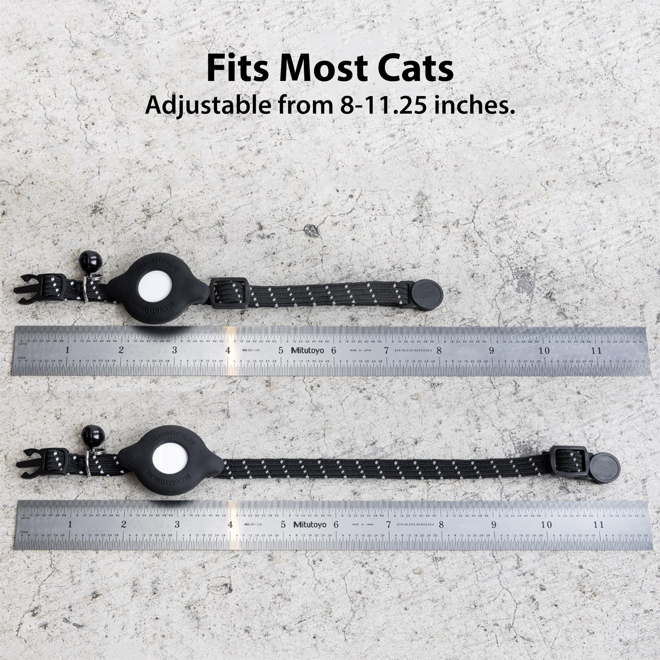 Elevation Lab TagVault AirTag Cat Collar Breakaway adjustable length 8-11.25 inches; fits most cats.