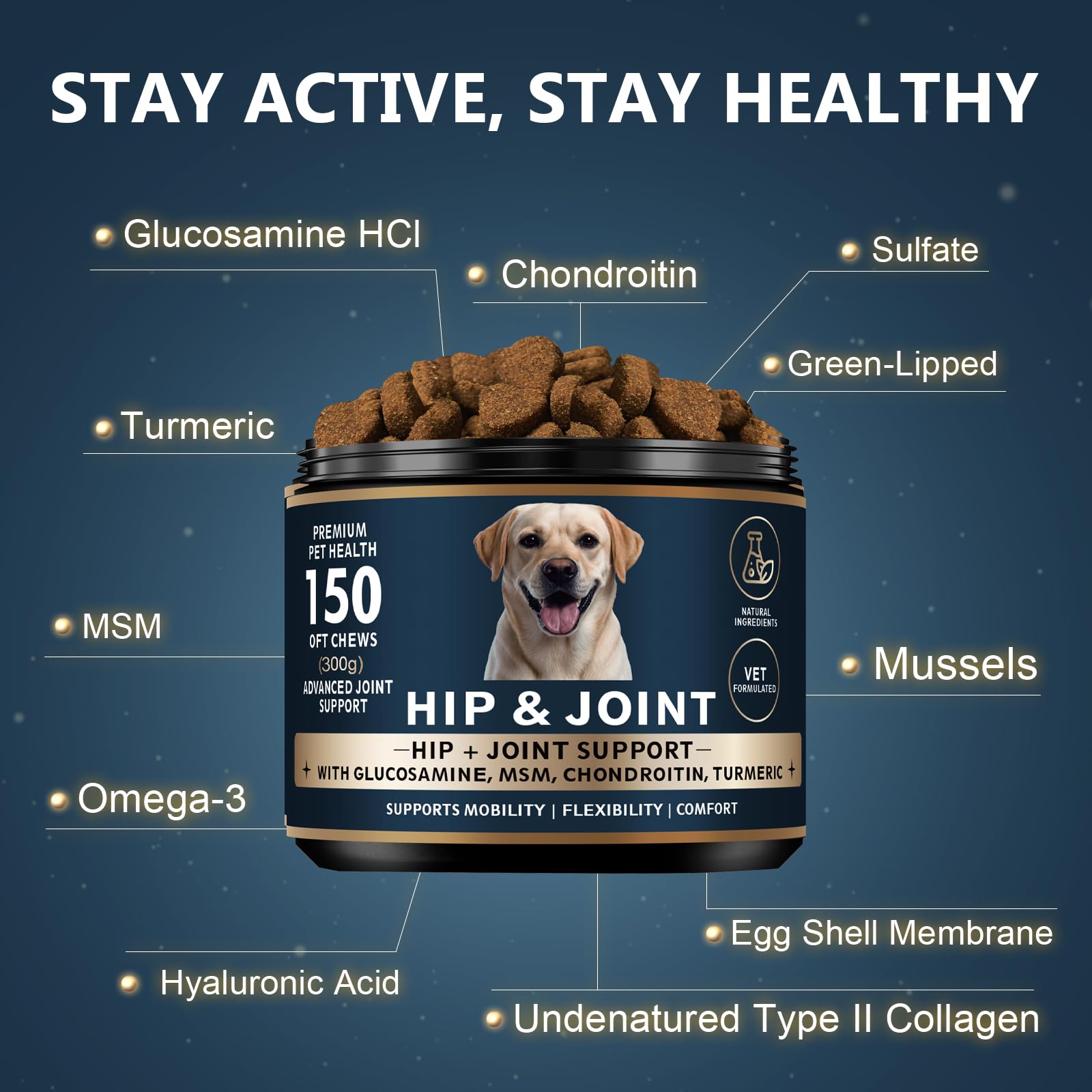 ELEVTC Glucosamine for Dogs ingredients list features MSM and chondroitin