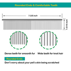 Elfirly stainless steel comb with dense and sparse teeth for knot-free coats.