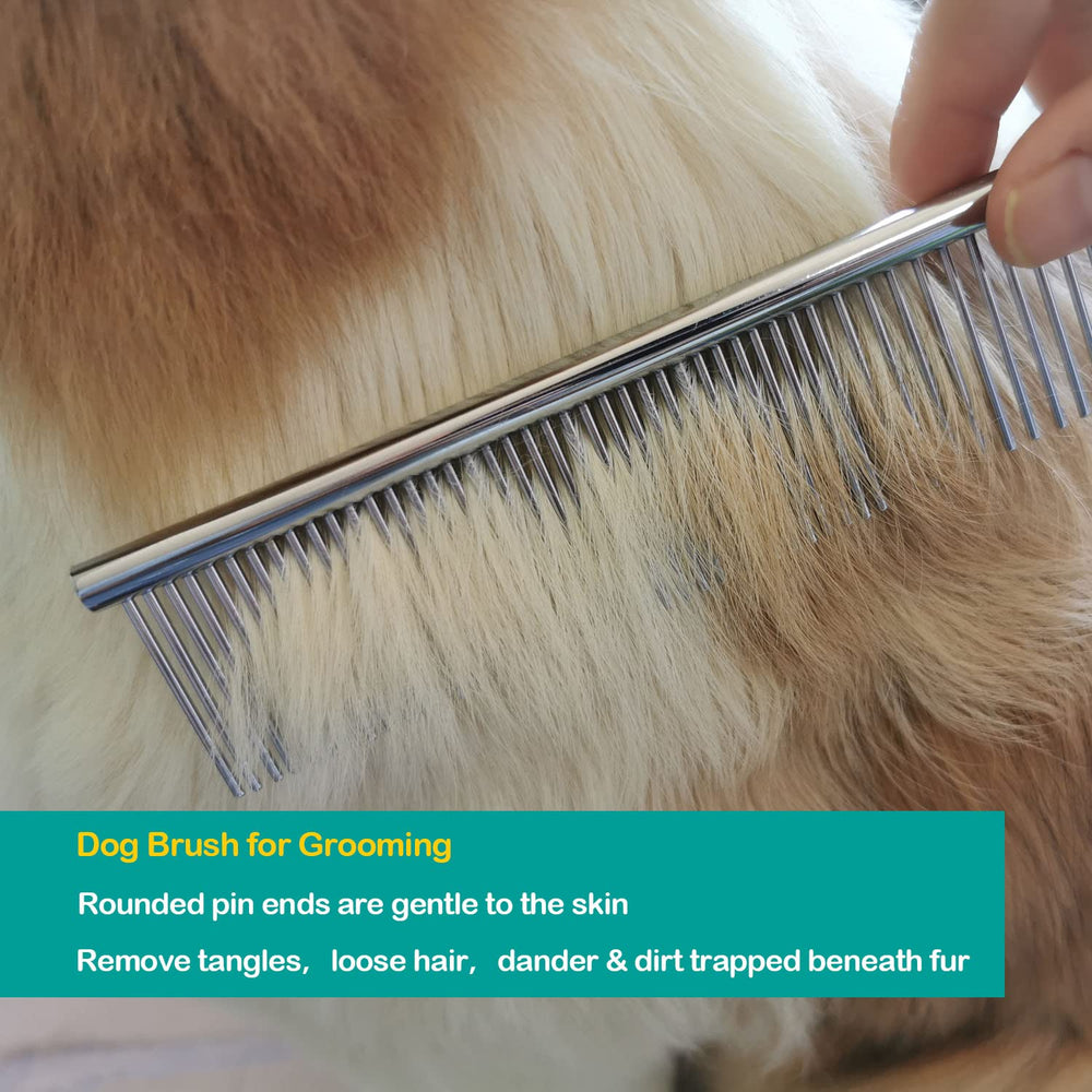 Elfirly 7.4-inch stainless steel grooming comb removing knots in long fur.