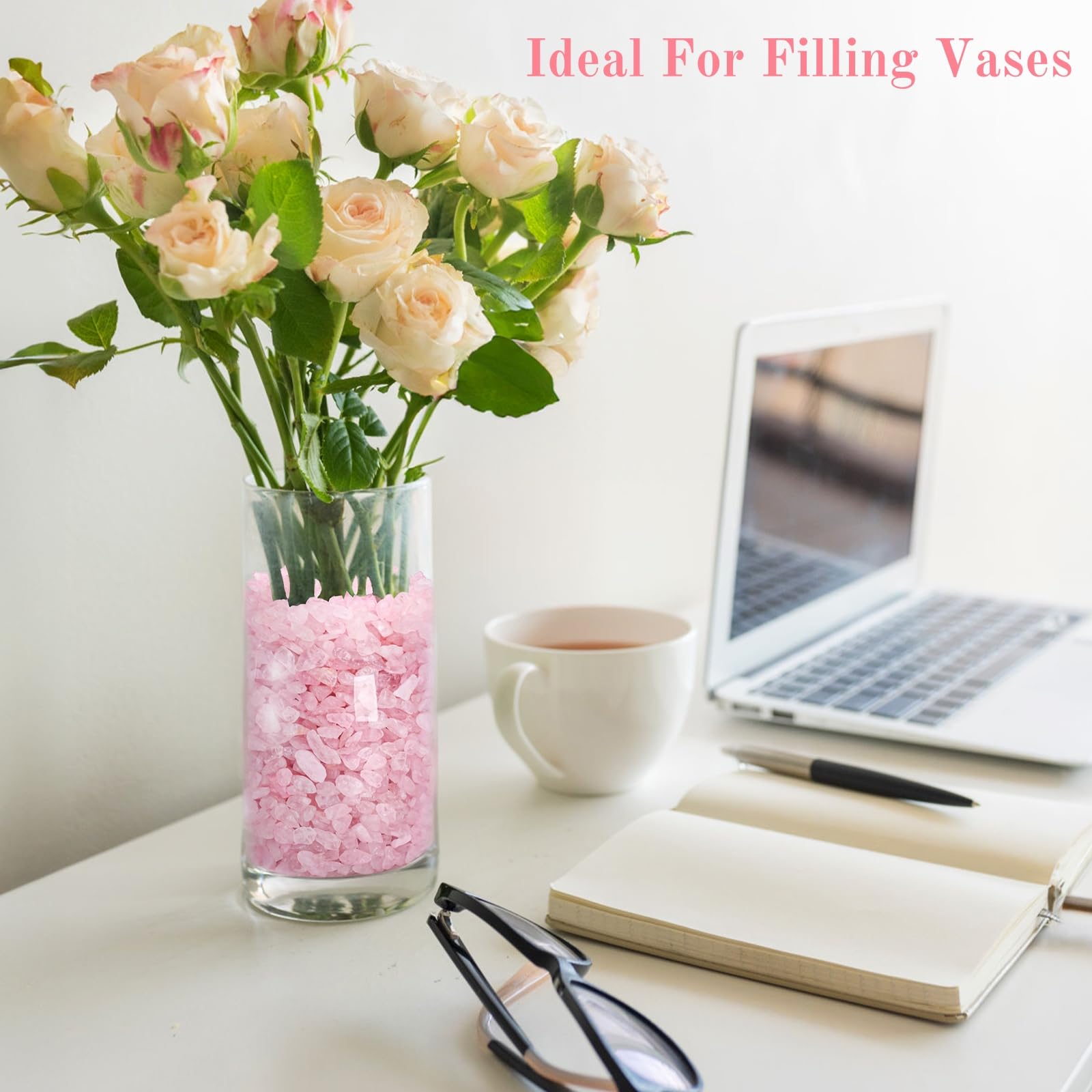 ELFULLY natural rose quartz chips suitable for vase accents and craft projects.