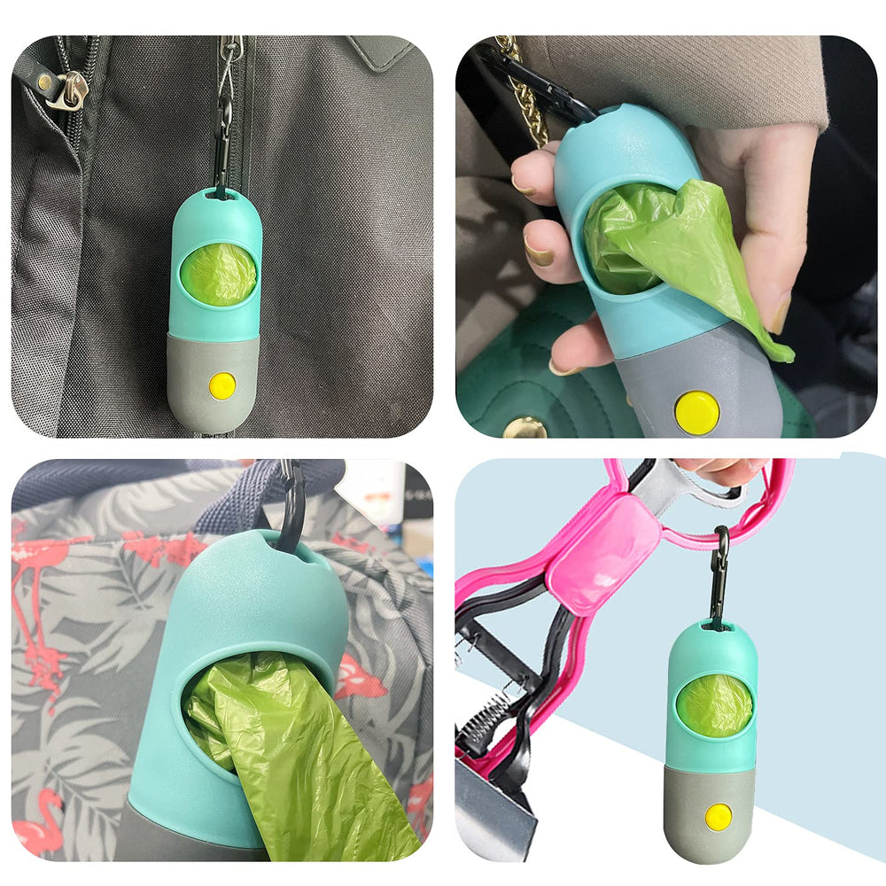 Eliamo two-pack dispensers with carabiners for easy leash access during walks.