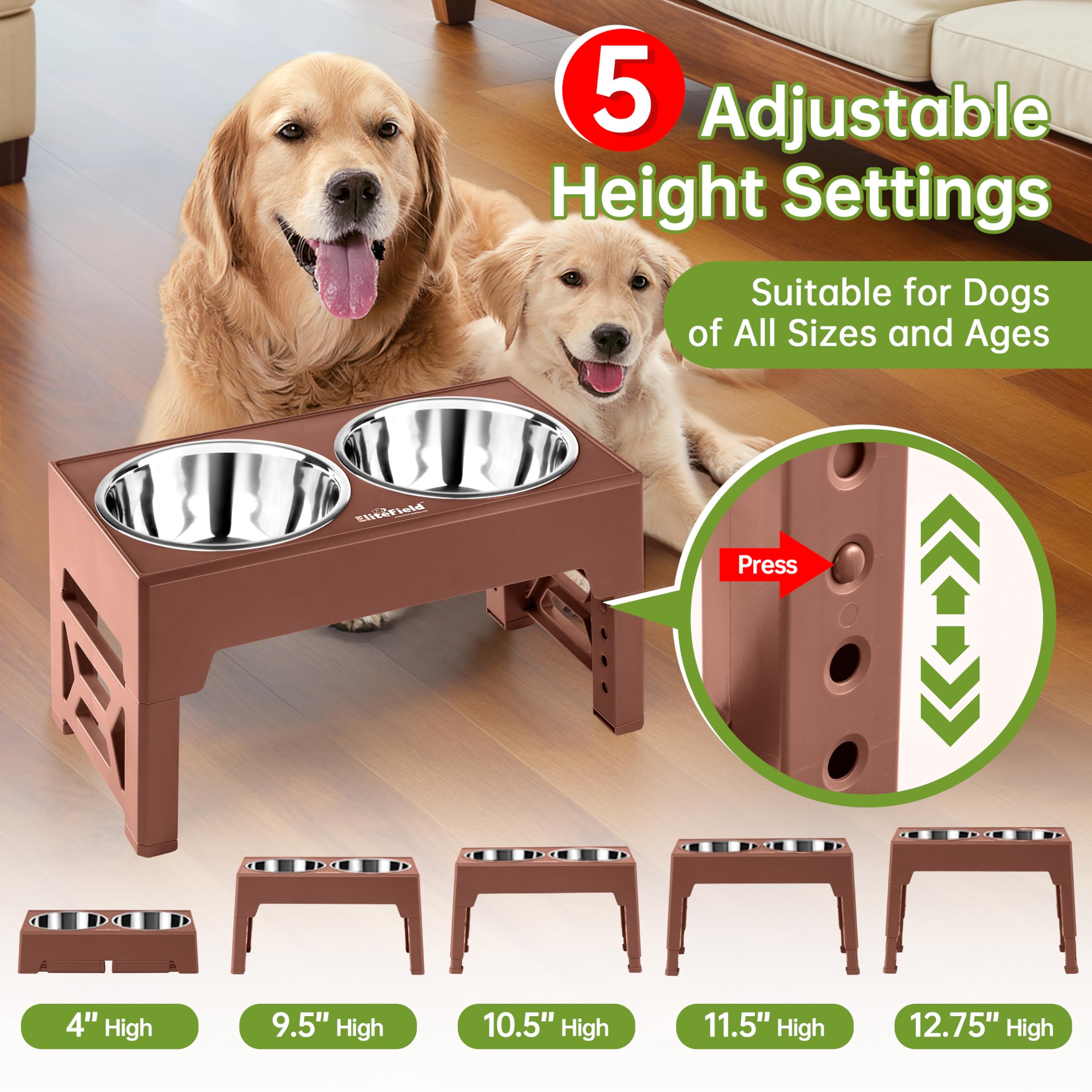 EliteField five-height settings adapt to small to large dogs.