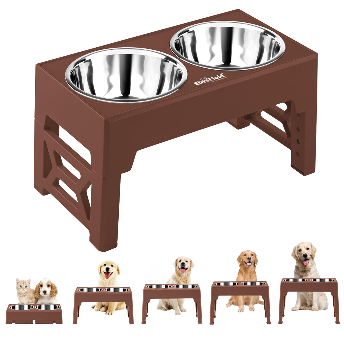 EliteField elevated dog bowls stand fully set up for easy feeding.