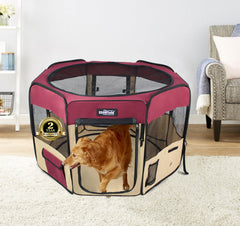 EliteField playpen front door closed with secure zipper access for pets.