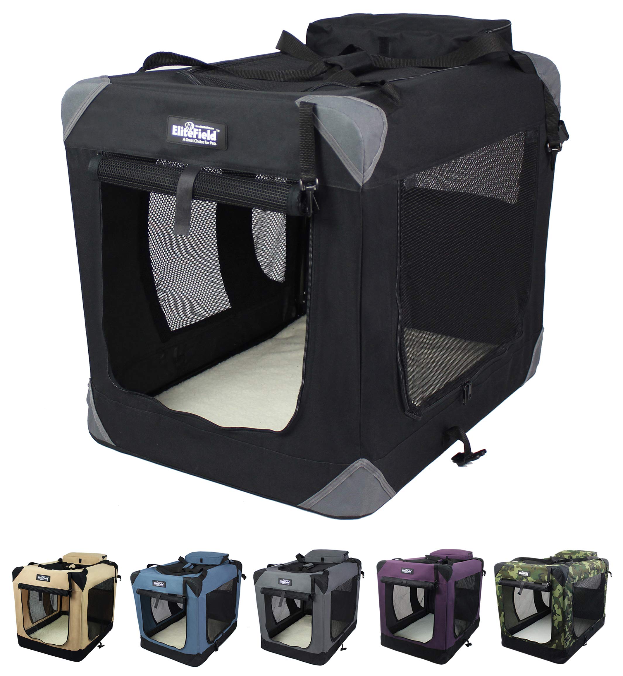 EliteField soft dog crate 3-door front view with ample ventilation