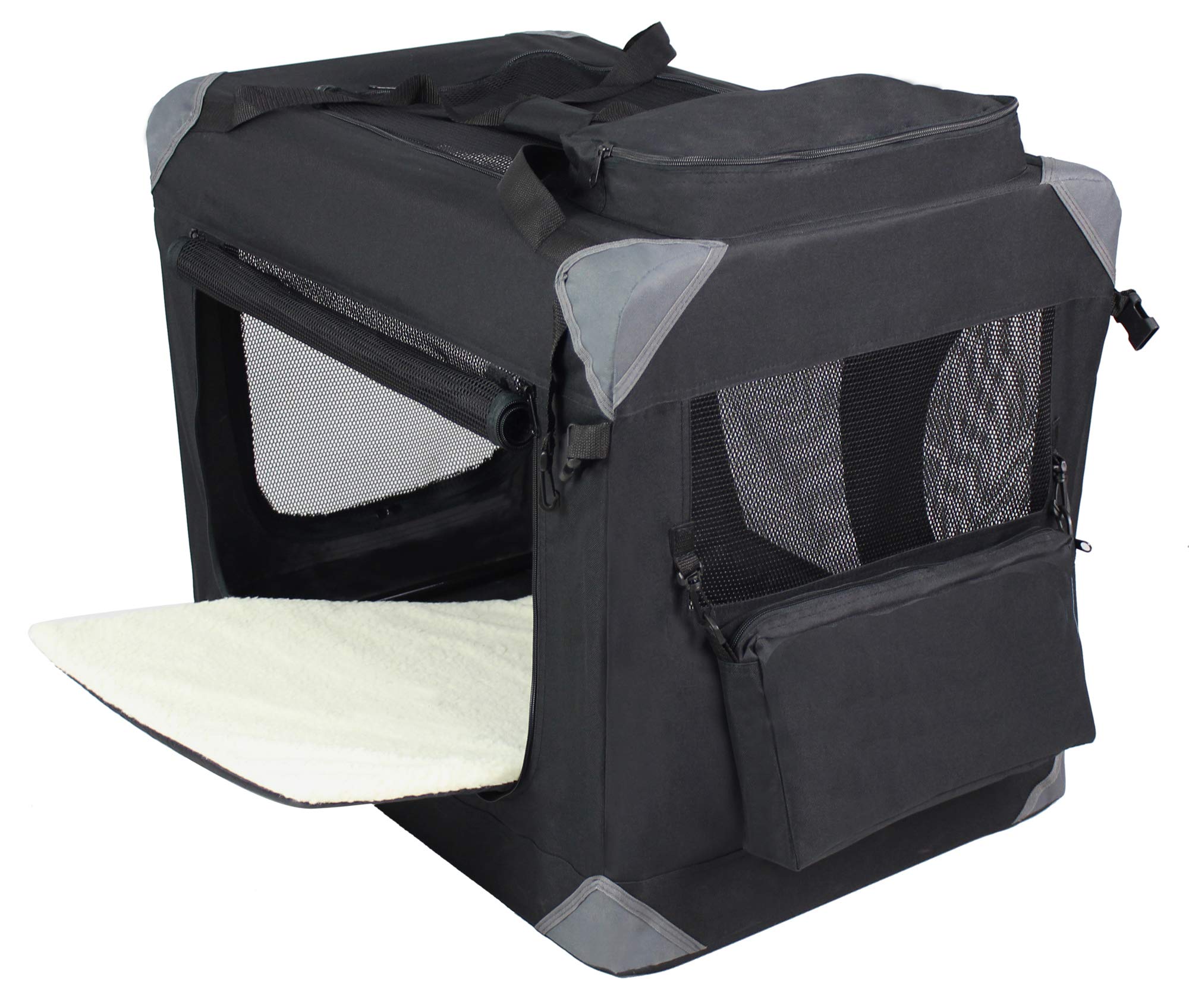 EliteField soft dog crate side view highlighting zipper locks for security