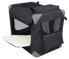 EliteField soft dog crate side view highlighting zipper locks for security