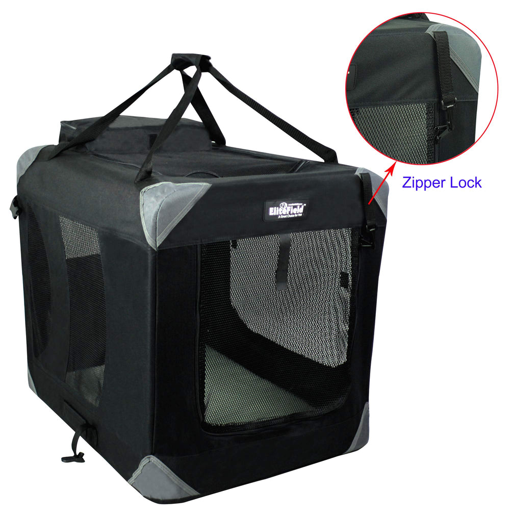 EliteField soft dog crate top view showing triple-door access for easy reach