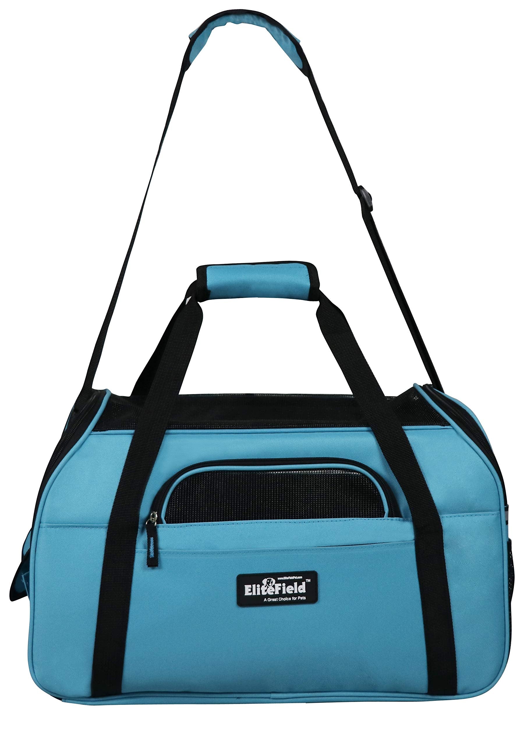 EliteField Soft Pet Carrier back sleeve attaches to luggage for easy travel.