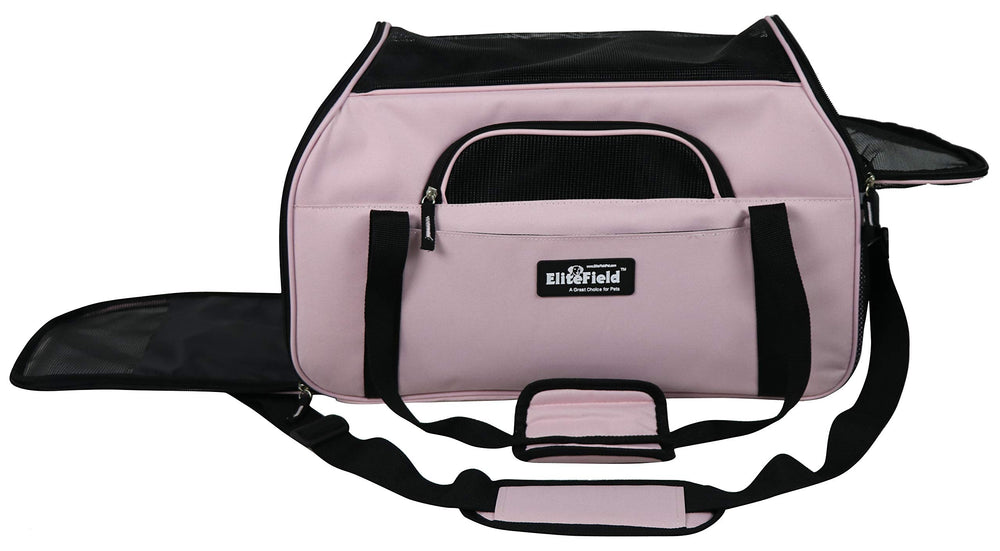 EliteField soft pet carrier pink side view showing mesh ventilation for comfort