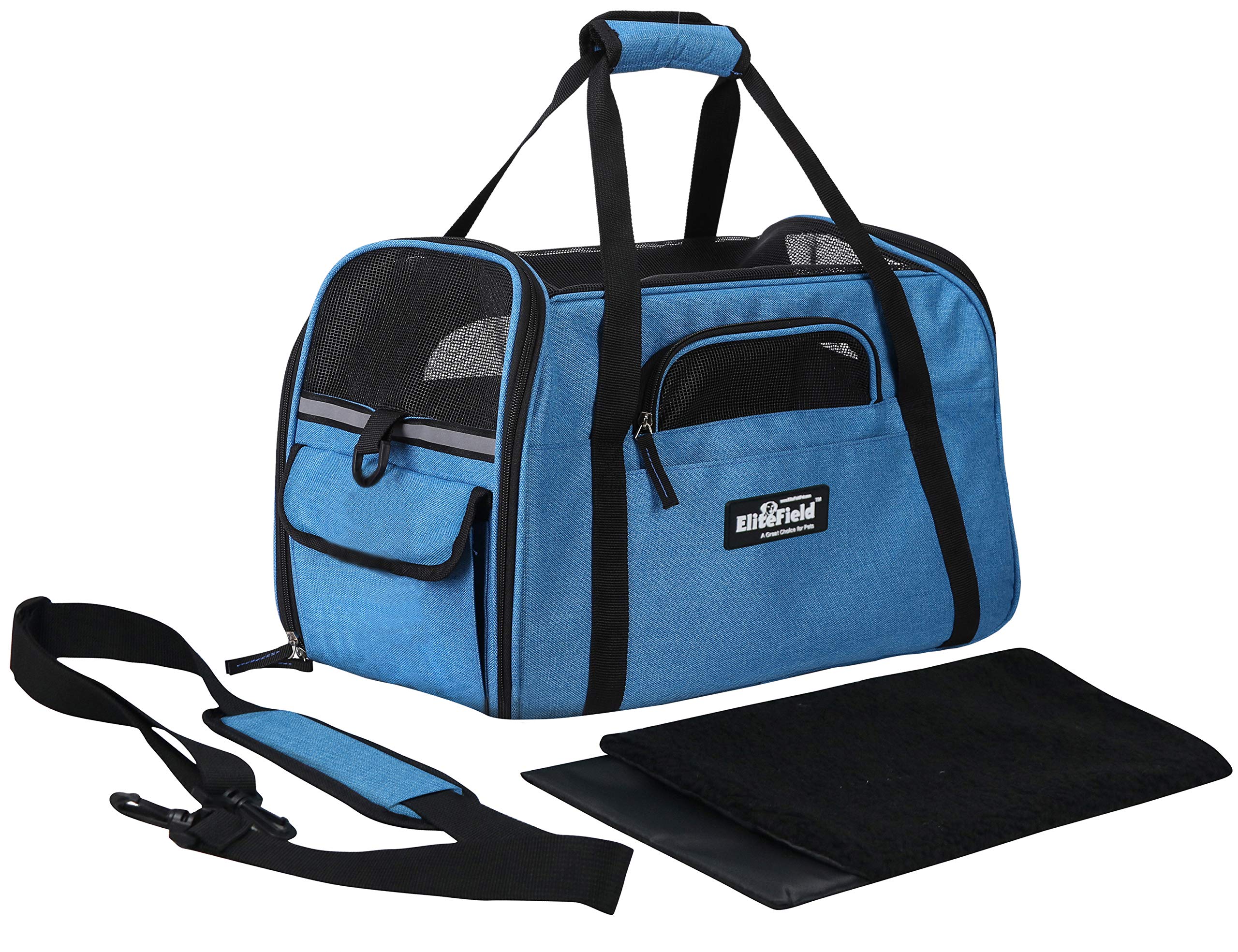 EliteField carrier with built-in leash for pet security inside the bag.
