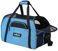EliteField soft pet carrier sapphire blue, top open for easy pet access during travel.