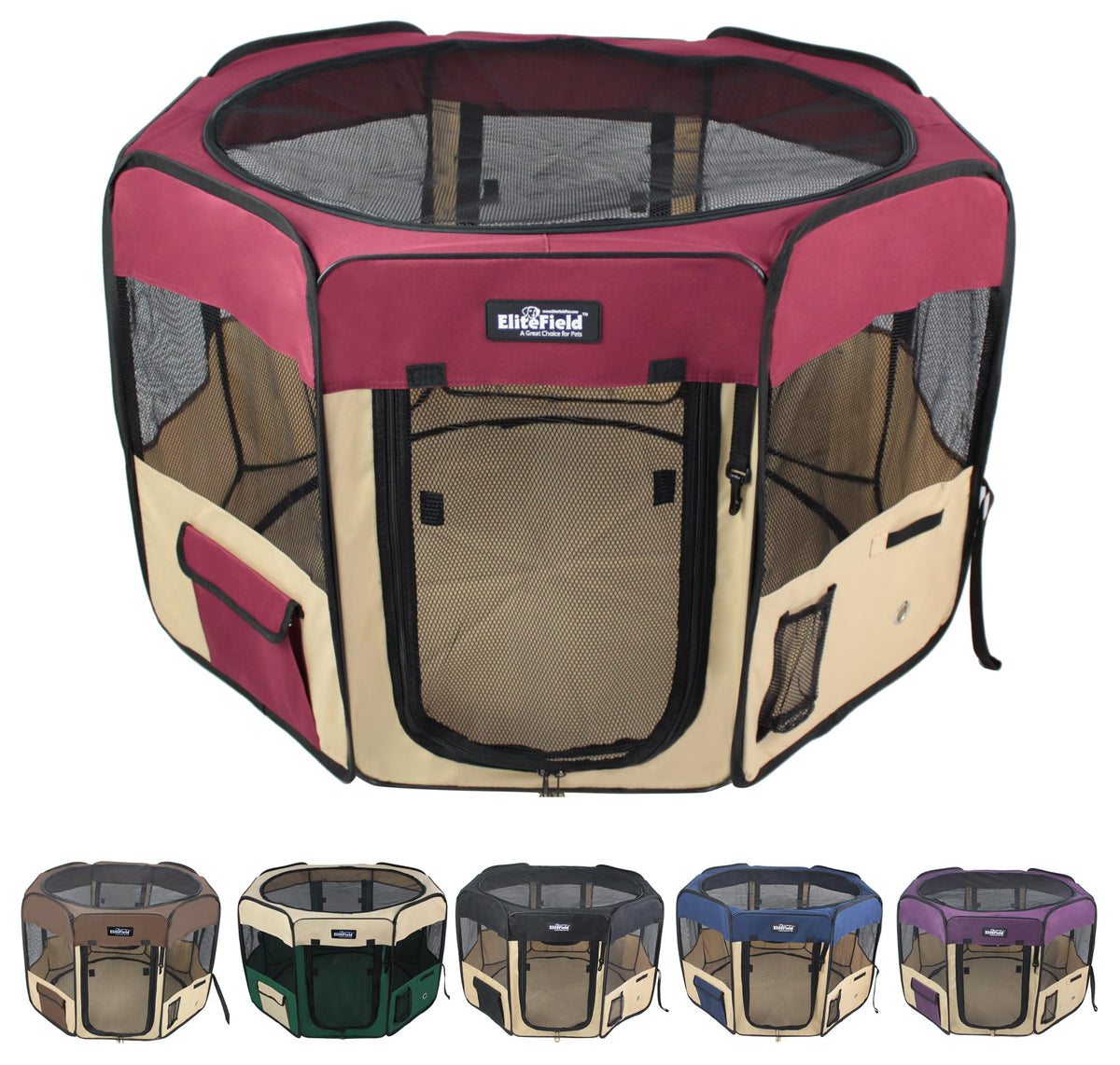 EliteField soft pet playpen front doors provide easy access and ventilation.