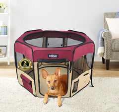EliteField playpen outdoors shows stability with ground stakes for secure setup.