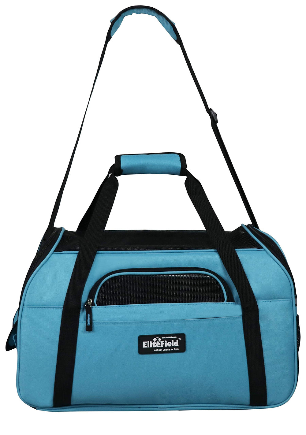 EliteField soft sided pet carrier back sleeve with suitcase attachment for easy long trips.