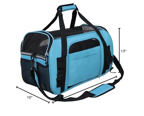 EliteField soft sided pet carrier sky blue side pockets for quick accessory storage.