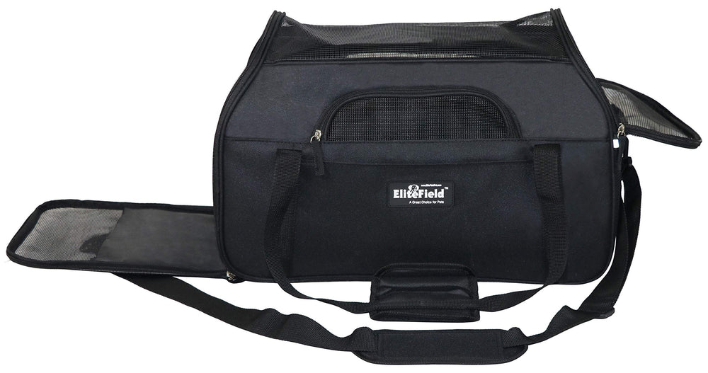 EliteField soft-sided carrier top view highlighting breathable mesh and light exposure.