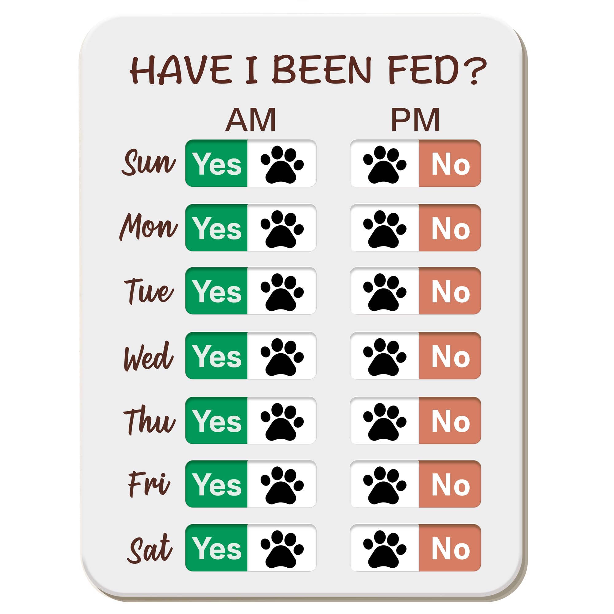 EliteSign dog feeding reminder front view highlighting the AM/PM slider for clear timing