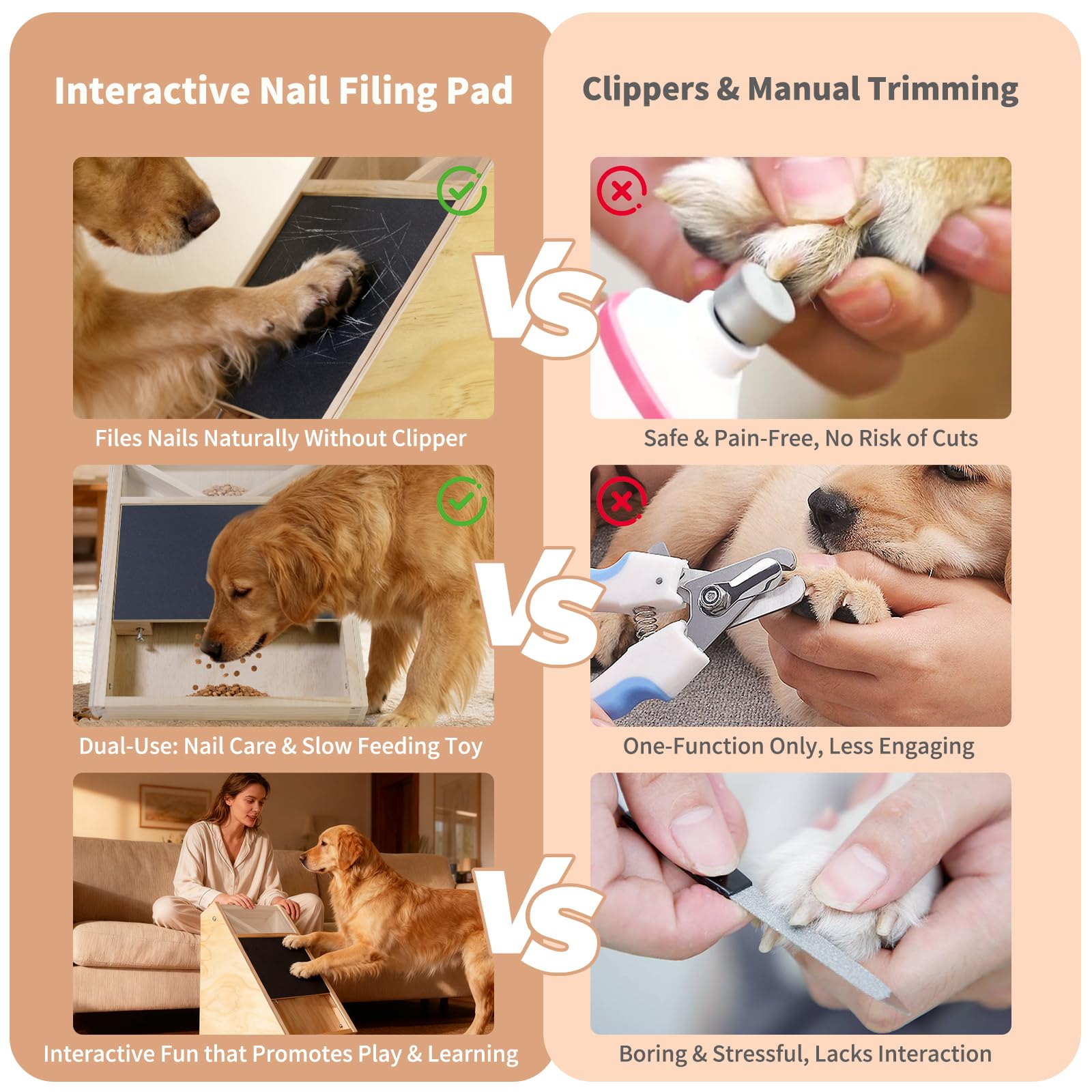 Elixique dog nail scratch board in use demonstrates self-service nail filing for anxious dogs.
