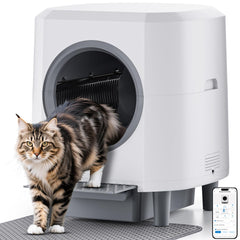 Ellenpent automatic litter box front view highlights clean design and large capacity for easy maintenance.