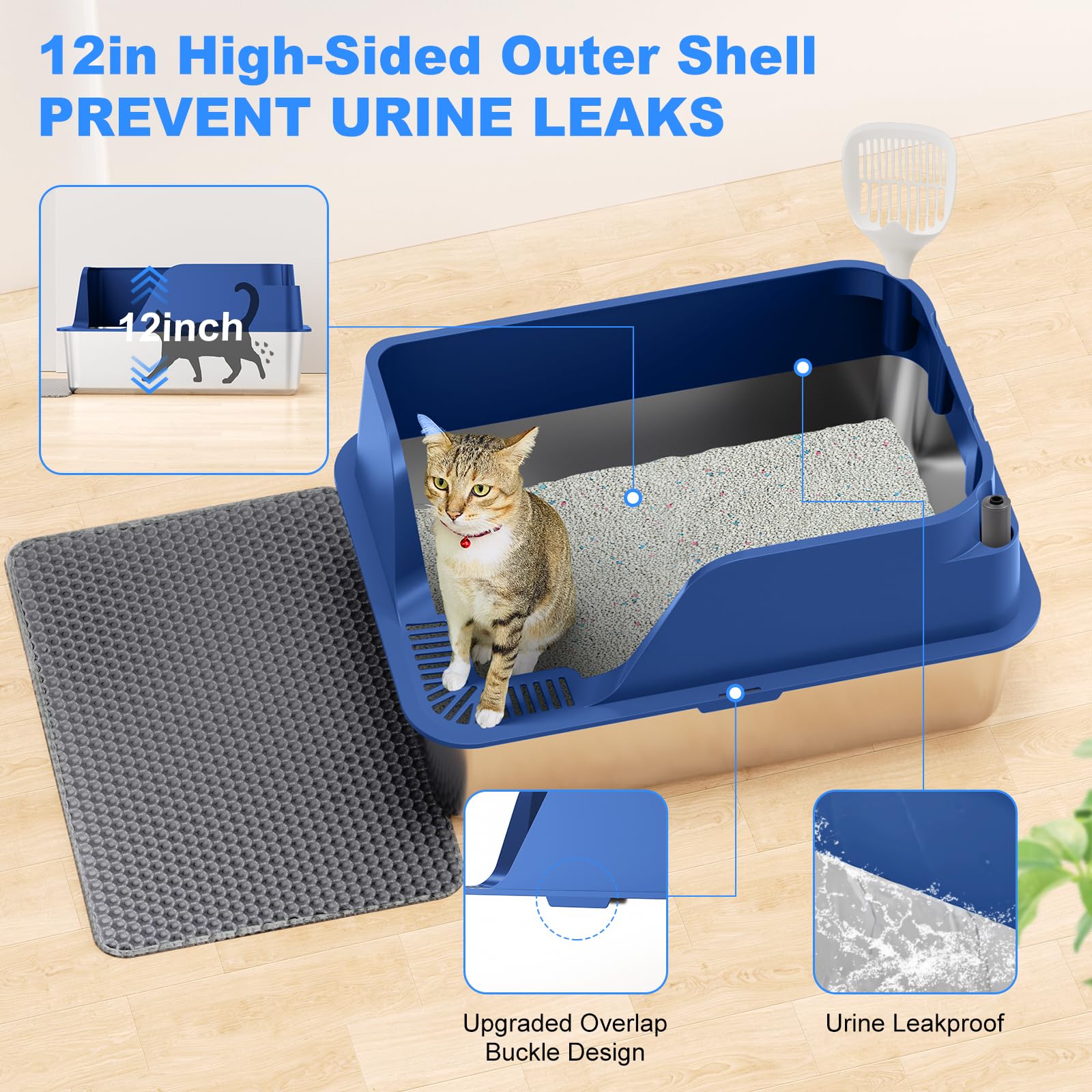 Ellenpent large-capacity litter box shows 6-inch depth for more litter