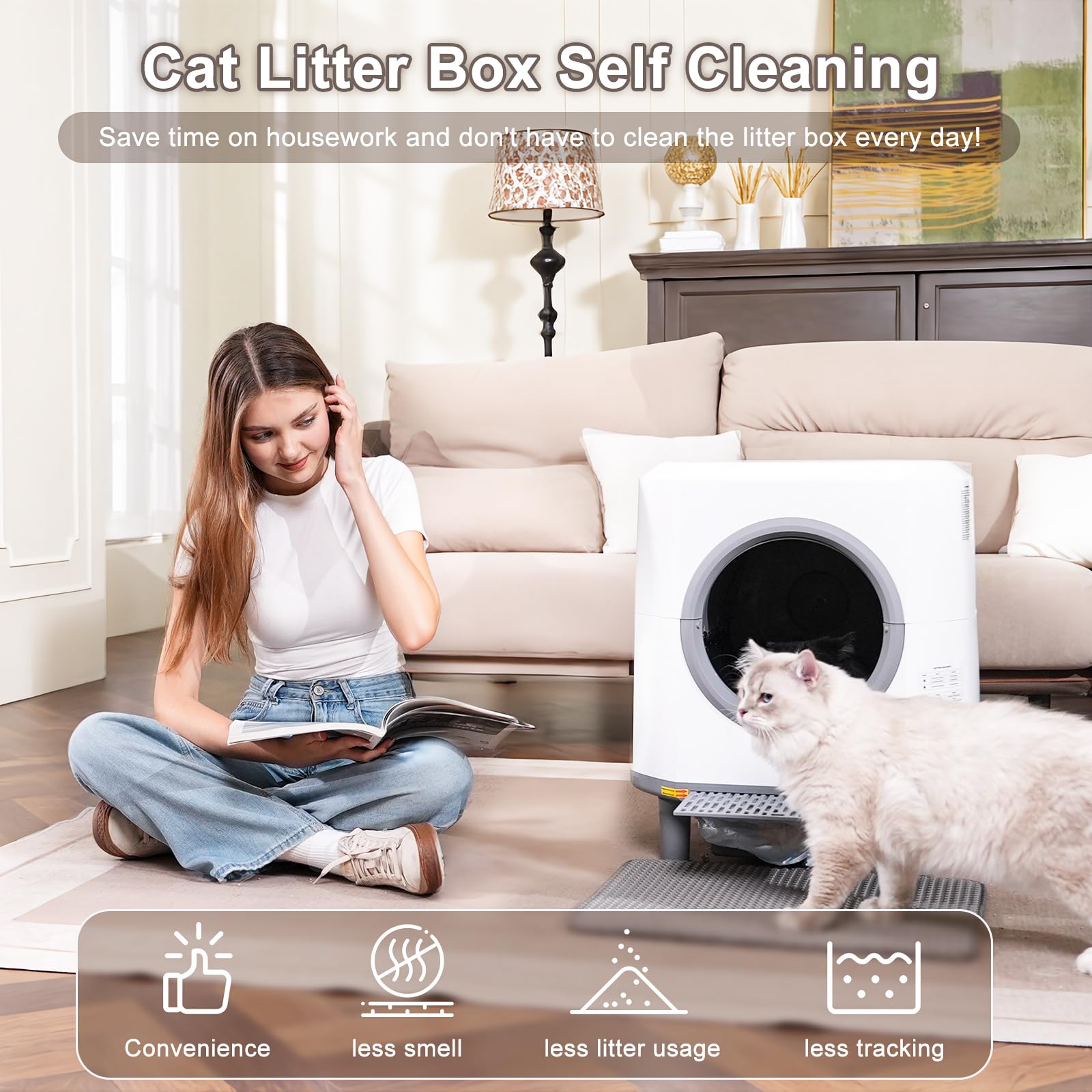 Ellenpent self-cleaning litter box exit sensor shows quick cycle after cat leave.