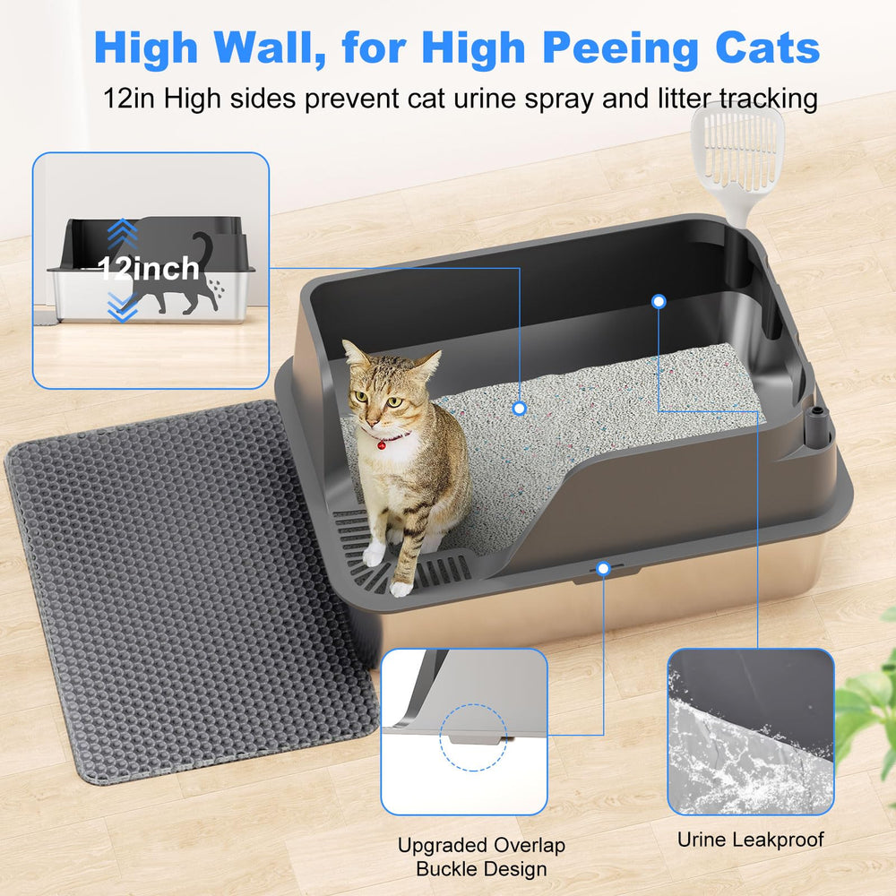 Ellenpent-xl-litter-box-6-inch-walls provides spill prevention and cleaner spaces.