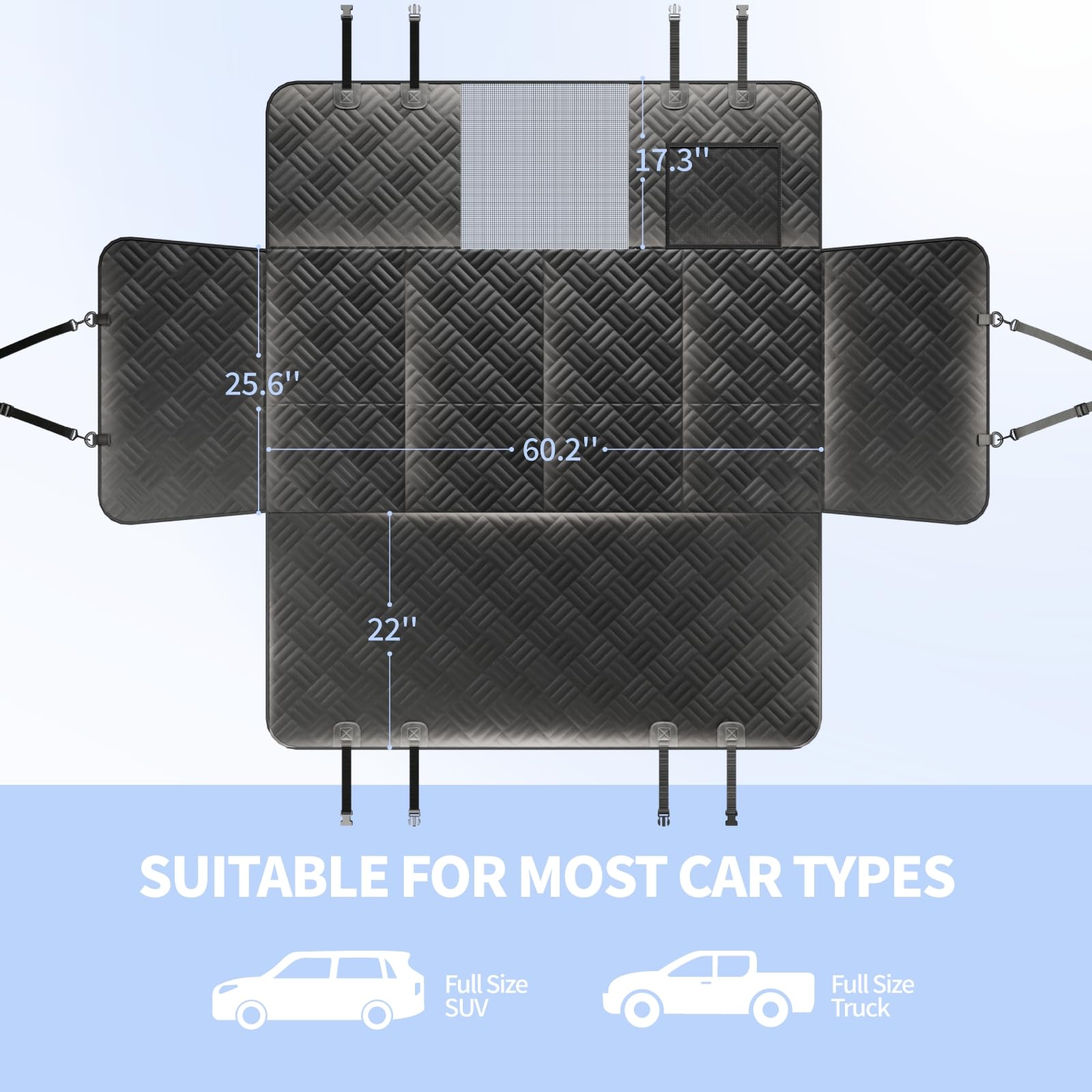ELLINI breathable mesh window on dog car seat cover improving airflow and reducing anxiety.