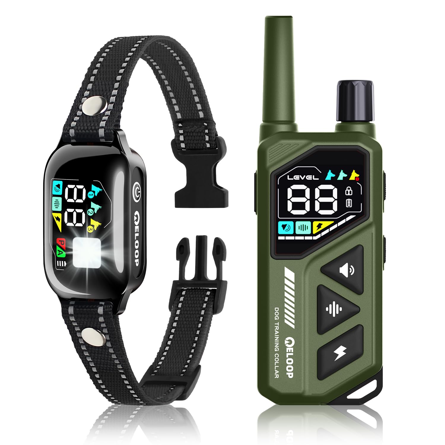 ELOOP collar LED indicator lights for night visibility and dog safety.