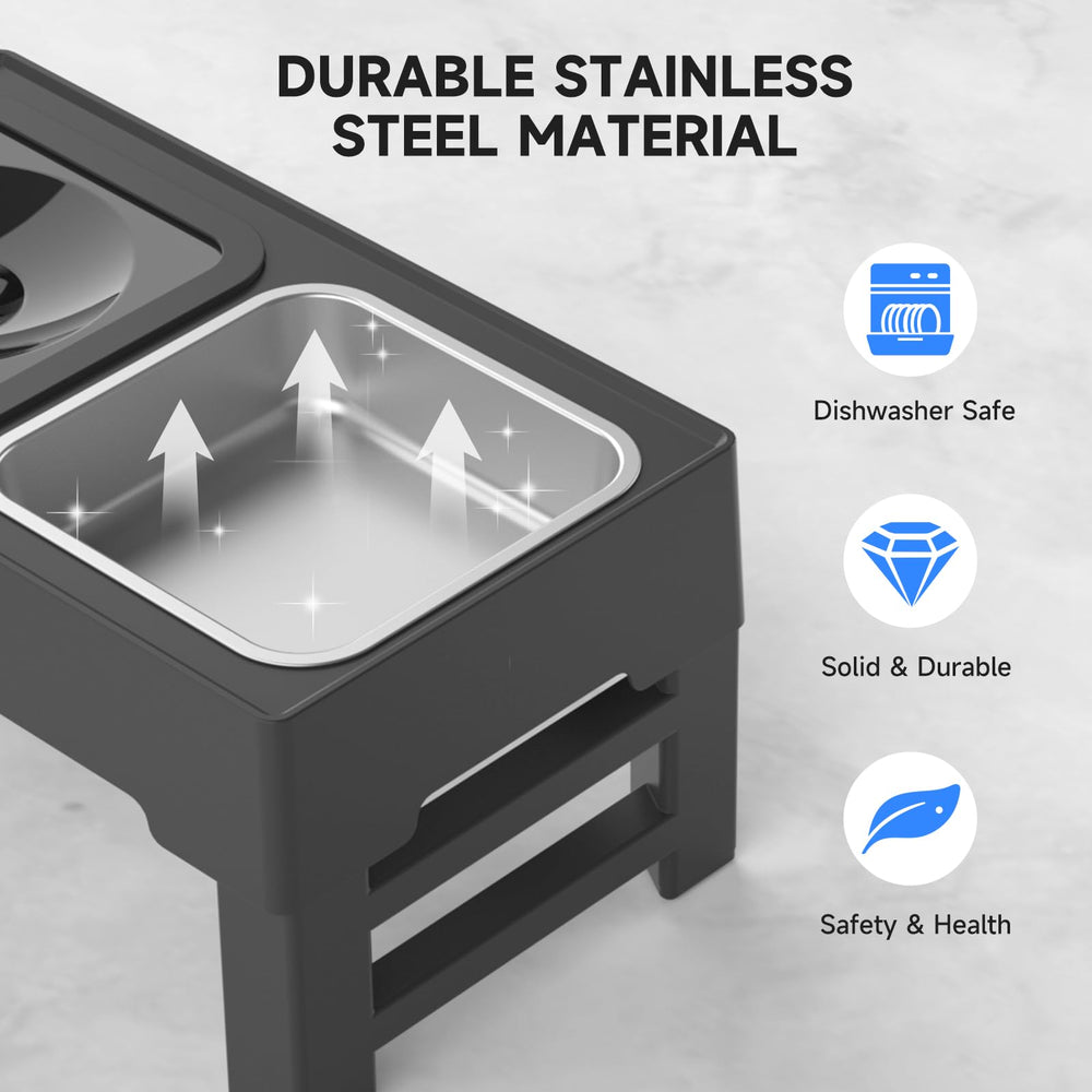 ELS PET elevated dog bowls adjustable height settings accommodate growing dogs and cats.