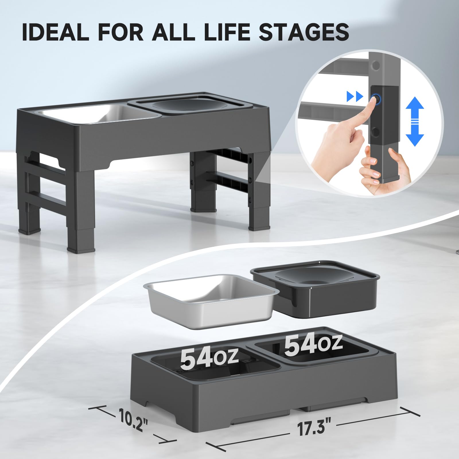 ELS PET elevated dog bowls foldable legs simplify storage and travel-friendly setup.