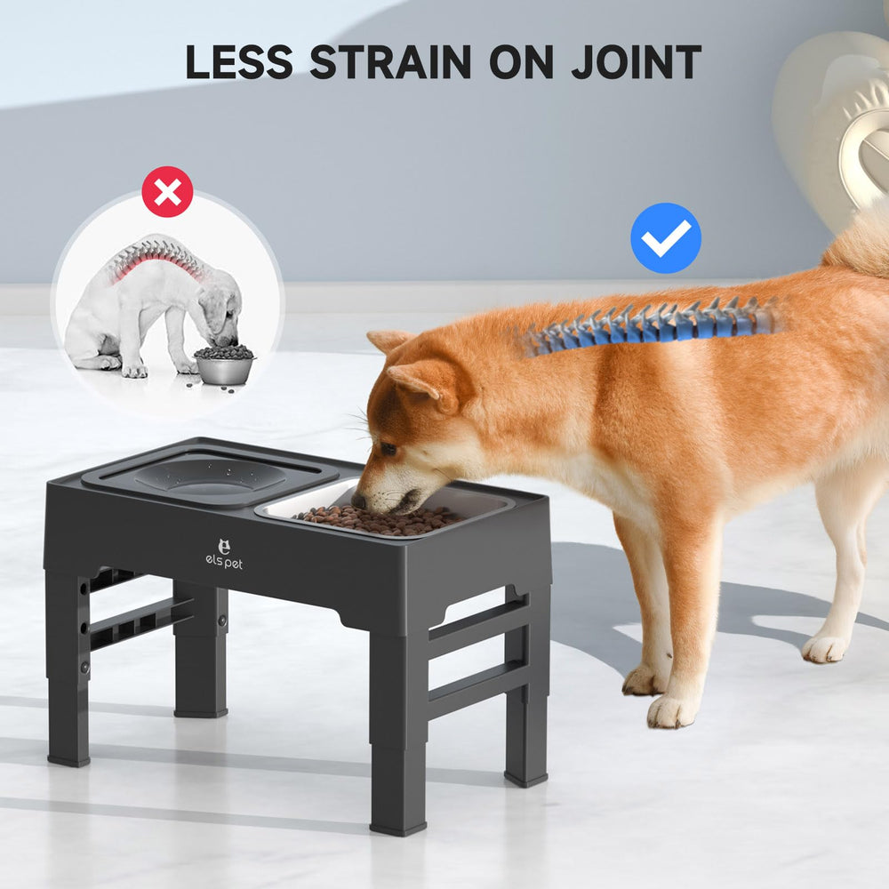 ELS PET elevated dog bowls no-spill design prevents water splashes during feeding.