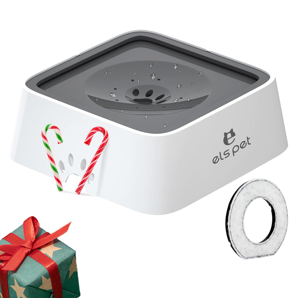 Els Pet No Spill Slow Water Feeder with 70oz capacity for extended hydration.