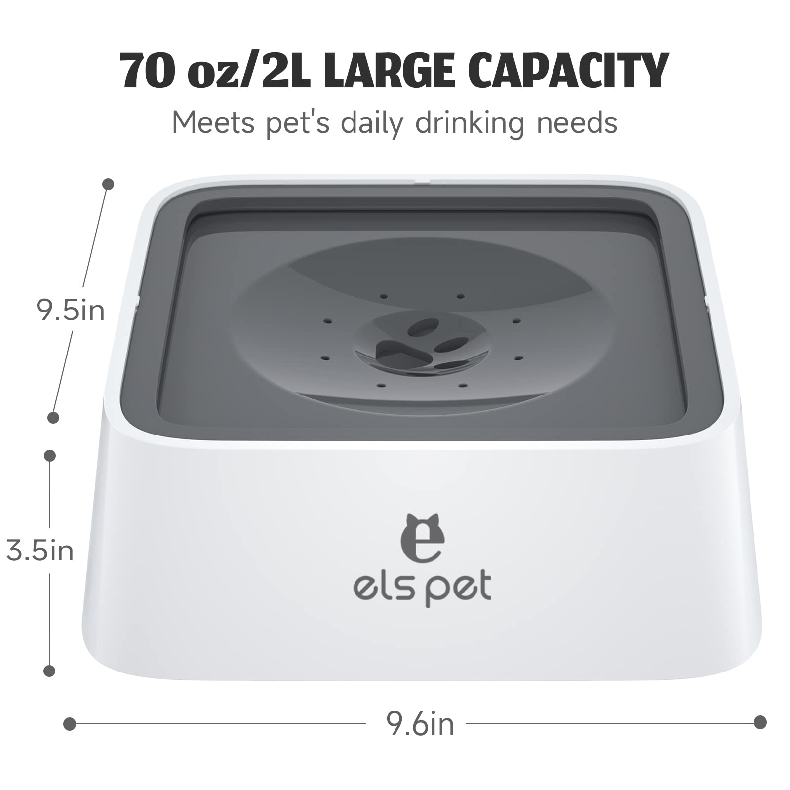 Els Pet no-wet-mouth design helps keep fur dry after drinking.