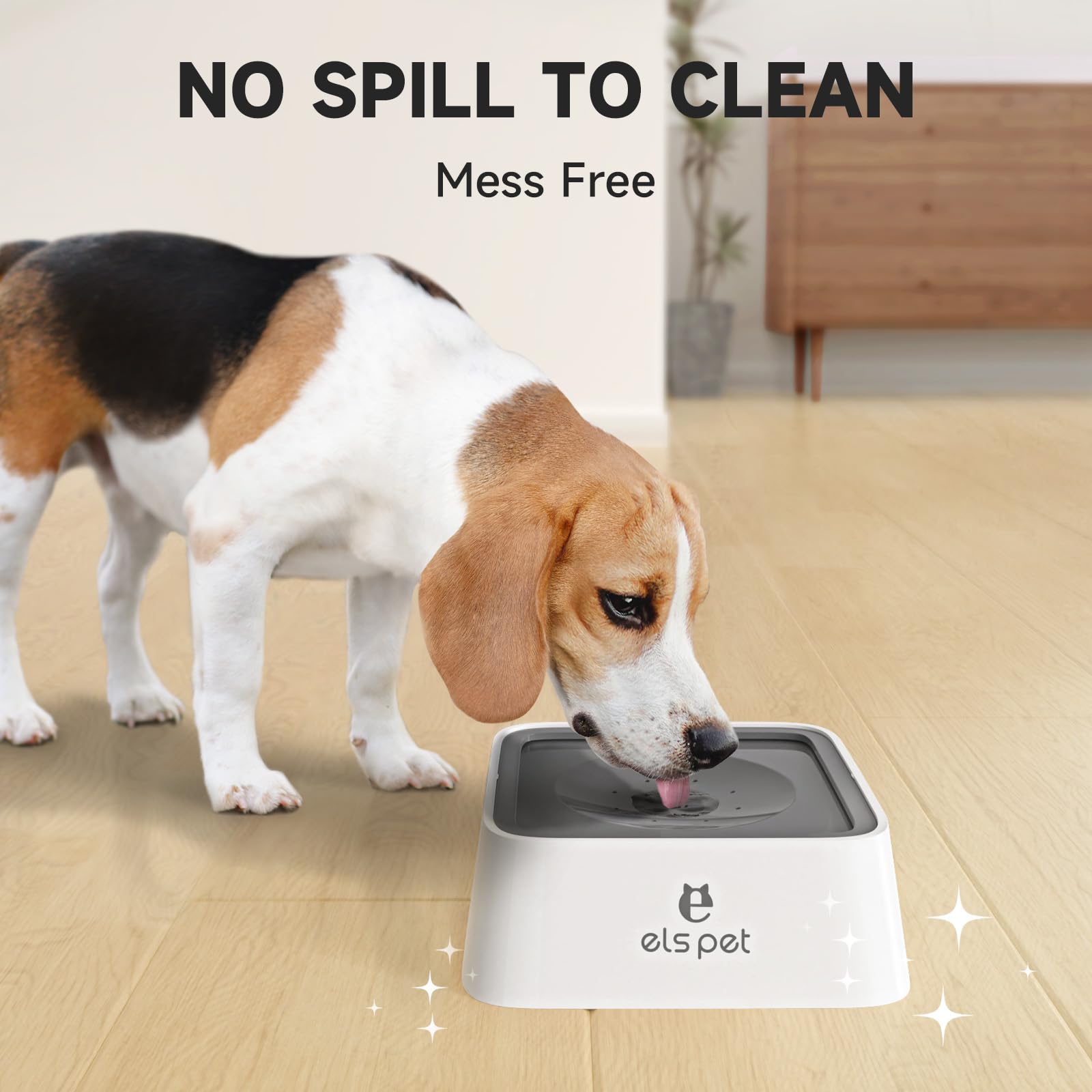 Els Pet splash-proof rim and floating disk minimize spills during drinking.